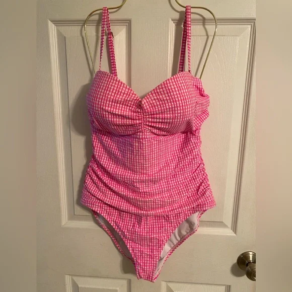 Lilly Pulitzer Layne Along the Same Lines Pink Checkered One-Piece Swimsuit - Picture 3 of 5